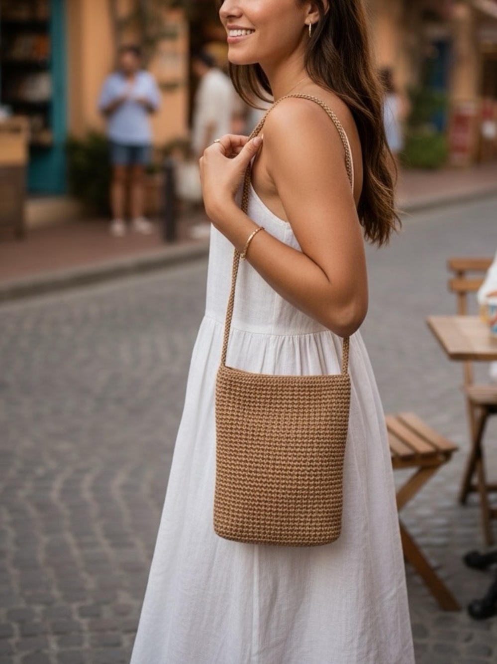 The Sak Woven Tan Shoulder Bag